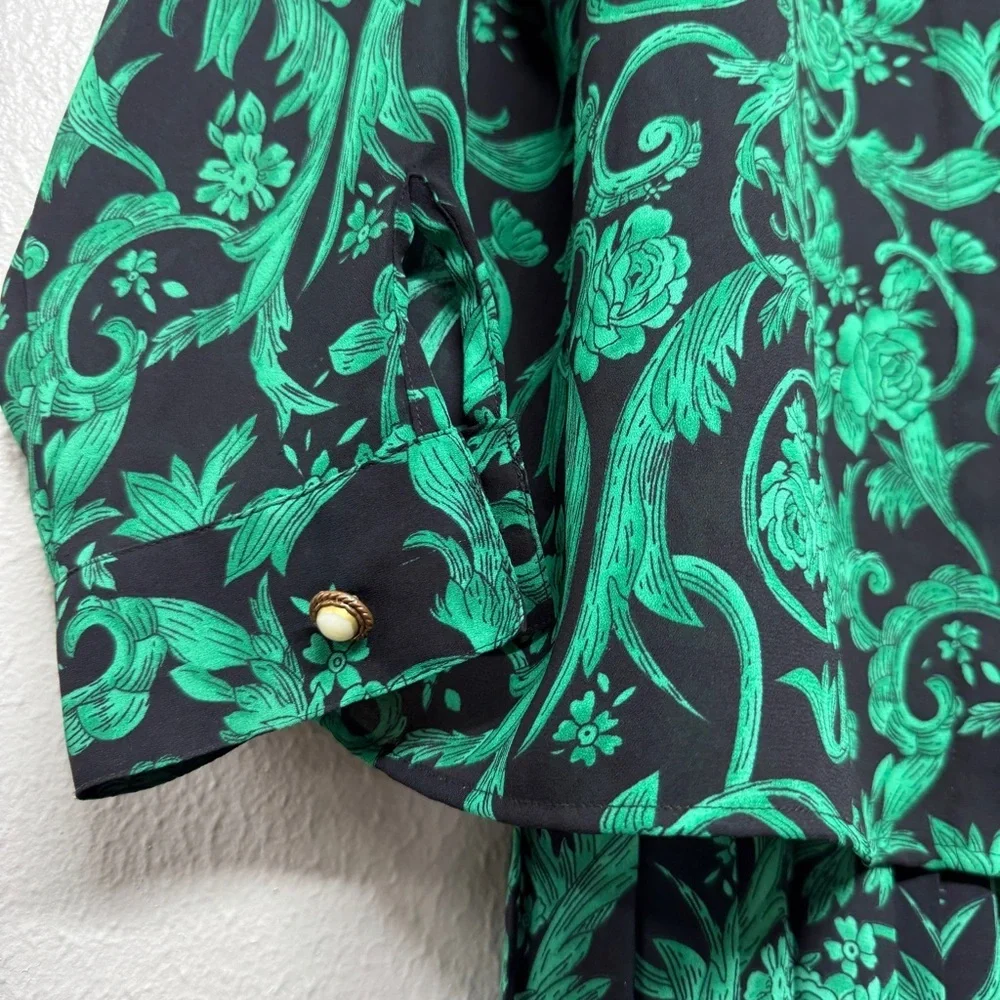 Vintage Leslie Fay Emerald Paisley Maxi Skirt Set with Long Sleeve Blouse